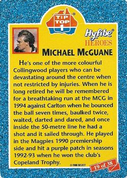 1996 Select Tip Top Hyfibe Heroes #19 Michael McGuane Back